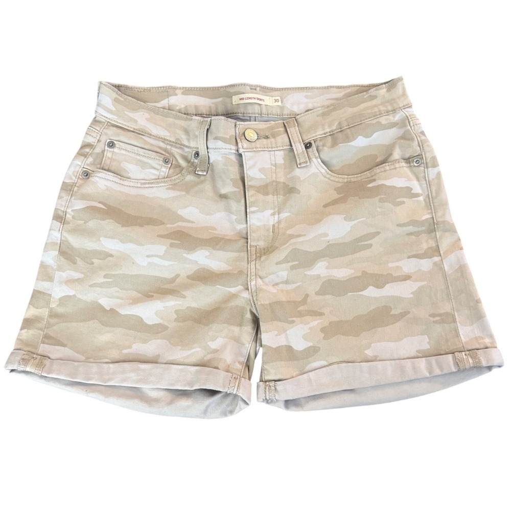 Levi's Mid Length Women's Shorts Size 30 Beige Camouflage Casual - Picture 3 of 9